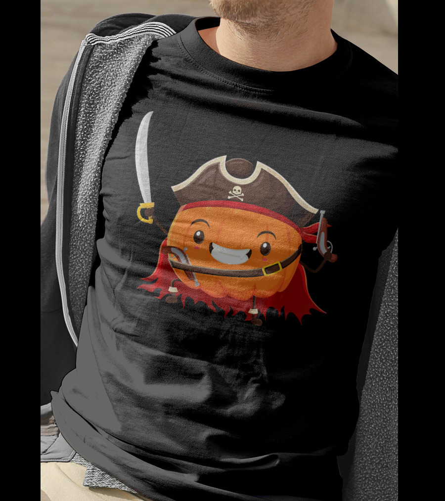 Pirate Pumpkin Halloween Costume Party With Sword And Pirate Hat T-Shirt