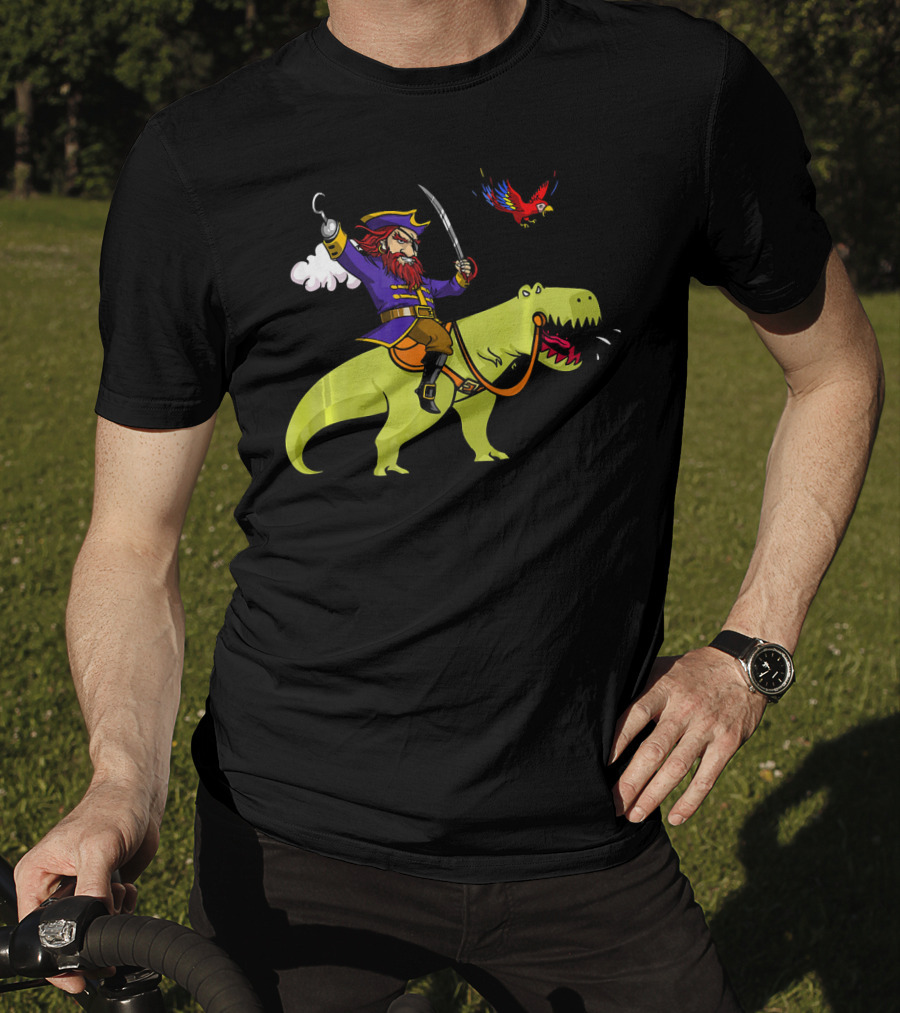 Pirate Sailor Rides T-Rex Dinosaur With Parrot T-Shirt