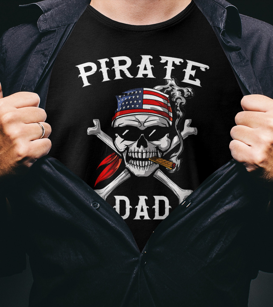 Pirate Dad Skull Crossbones American Flag Bandana T-Shirt