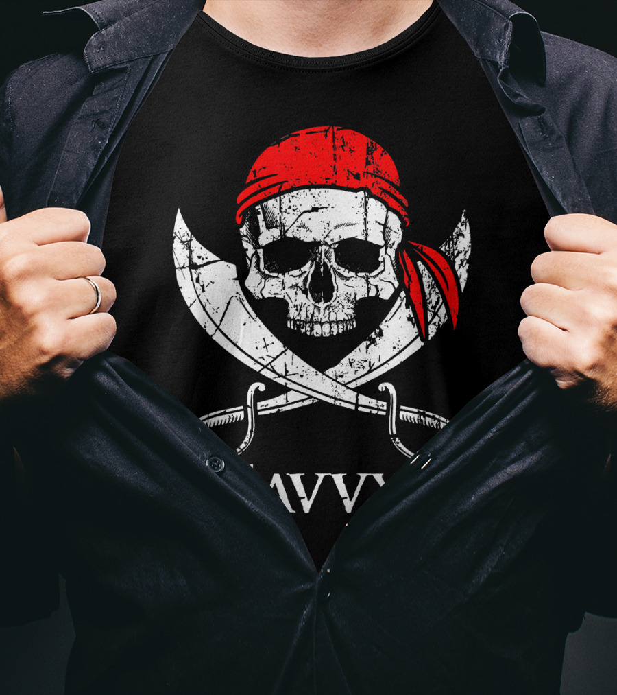Savvy Pirate Skull And Crossbones With Red Bandana And Swords T-Shirt