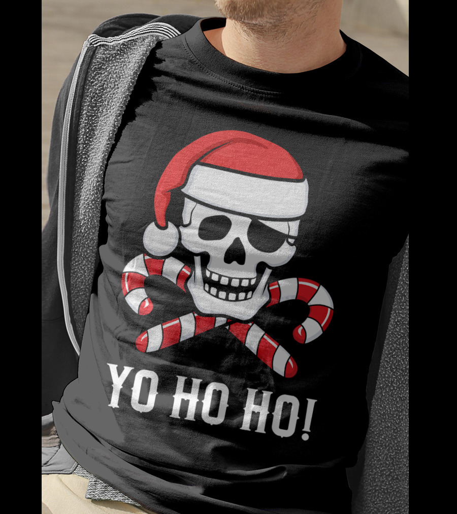 Yo Ho Ho Santa Pirate Skull Candy Canes T-Shirt