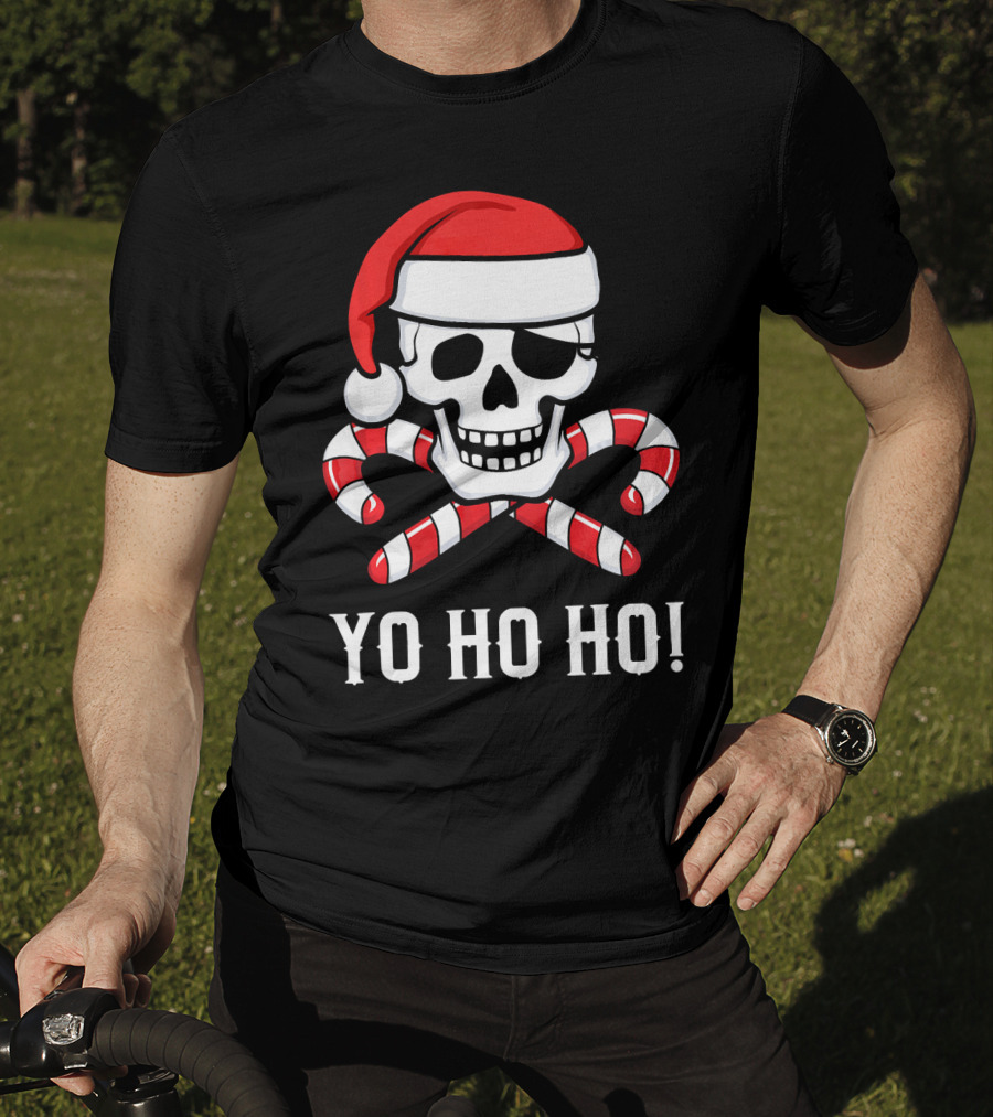 Yo Ho Ho Santa Pirate Skull Candy Canes T-Shirt