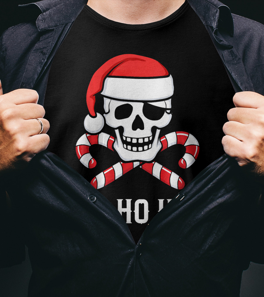 Yo Ho Ho Santa Pirate Skull Candy Canes T-Shirt