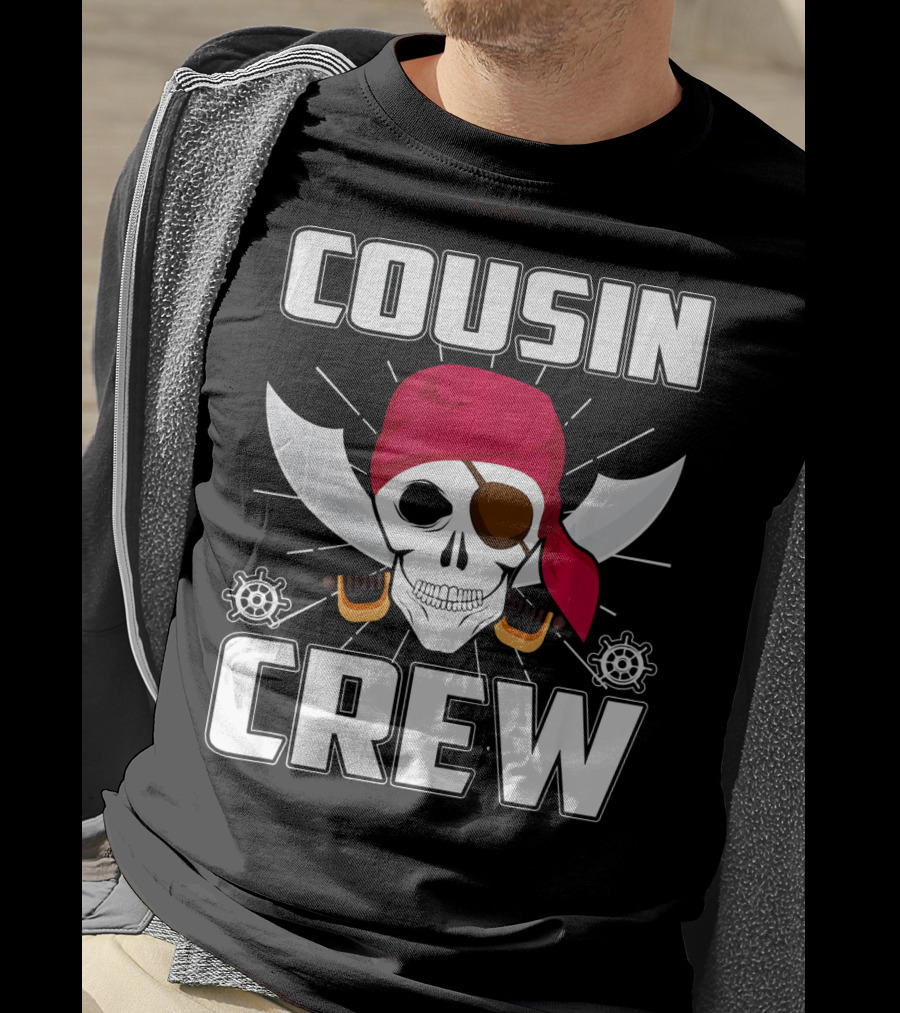 Cousin Crew Pirate Skull Bandana Eyepatch Swords Helmets T-Shirt