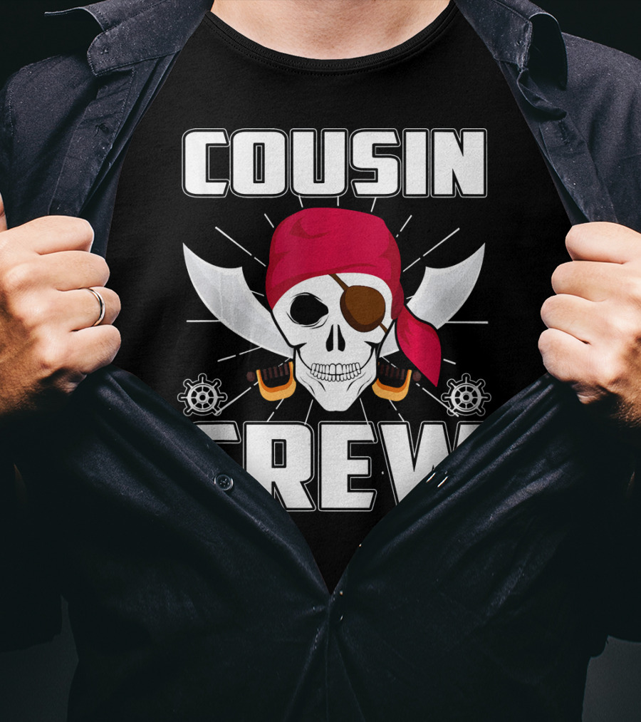 Cousin Crew Pirate Skull Bandana Eyepatch Swords Helmets T-Shirt