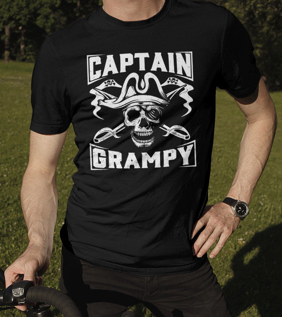 Captain Grampy Pirate Skull And Crossed Swords Motif T-Shirt