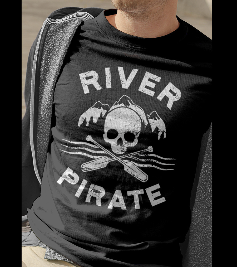River Pirate Skull Oars Mountains T-Shirt
