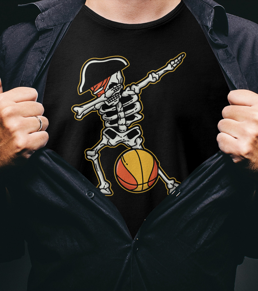 Skeleton Pirate Dabbing With Basketball Cool T-Shirt