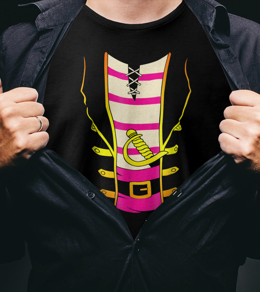 Pirate Costume Striped Shirt With Sword And Belt T-Shirt