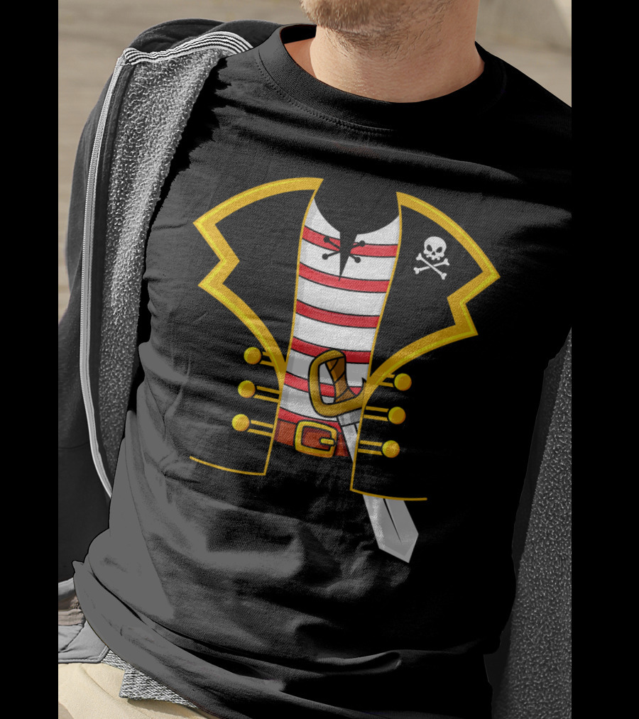 Pirate Costume Party Striped Shirt Skull Sword Jacket T-Shirt