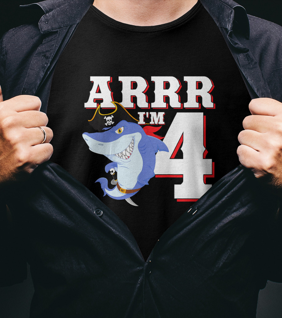ARRR I'm 4 Kids Pirate Shark Birthday T-Shirt