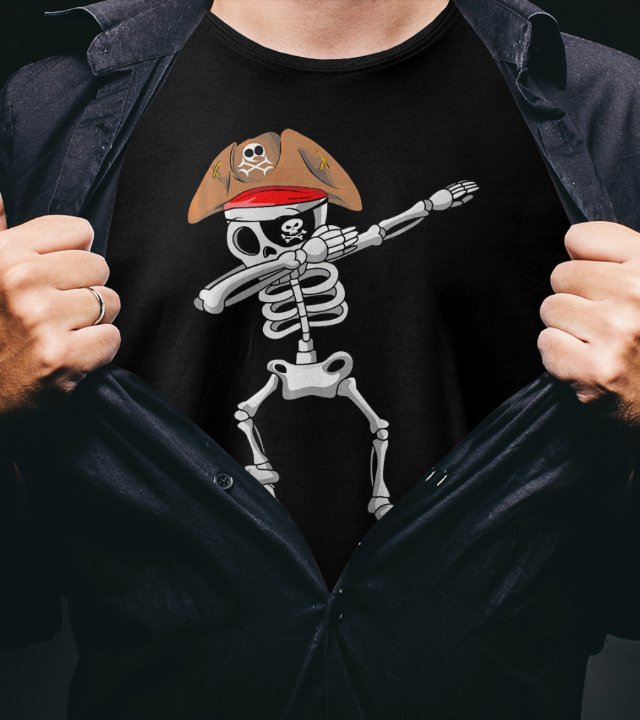 Skull Soccer Pirate Skeleton Dabbing With Eye Patch And Hat T-Shirt