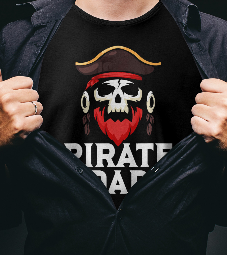 Pirate Dad Skull Captain Boating Red Beard Hat T-Shirt
