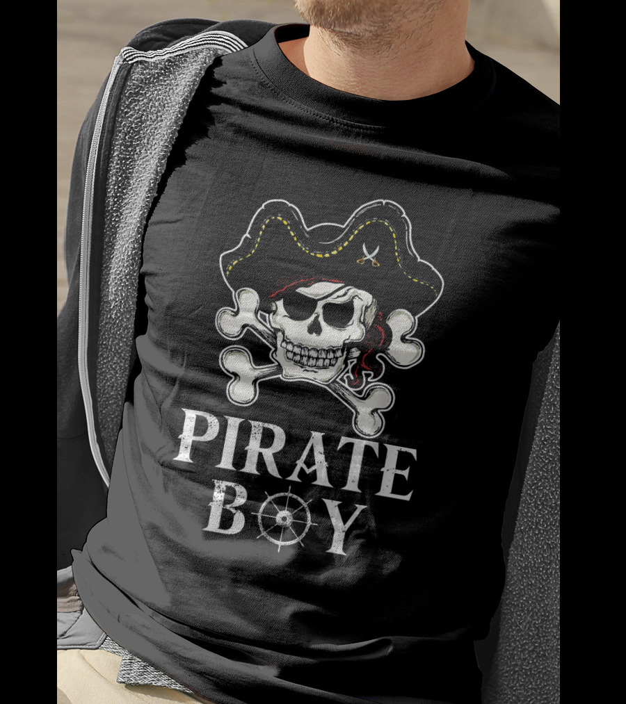 PIRATE BOY Skull Crossbones Hat Steering Wheel T-Shirt