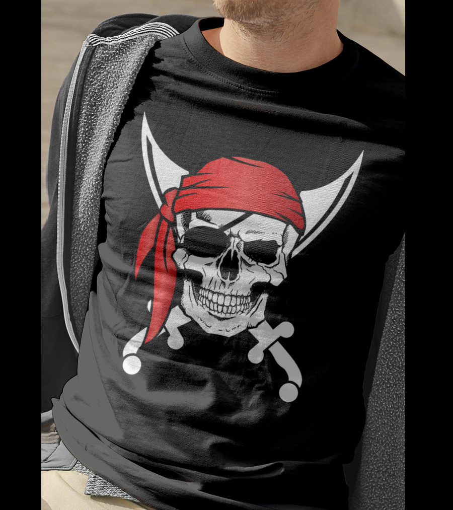 Pirate Skull Red Bandana Crossed Knives Iconic T-Shirt