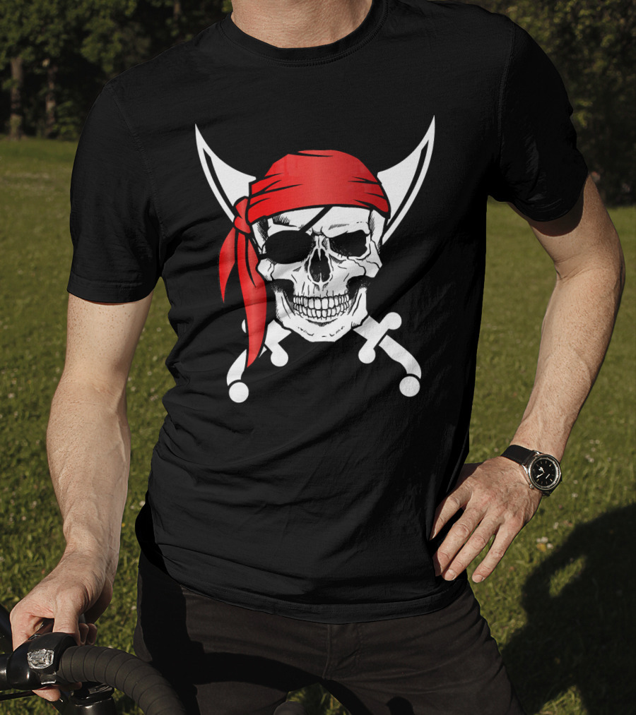Pirate Skull Red Bandana Crossed Knives Iconic T-Shirt