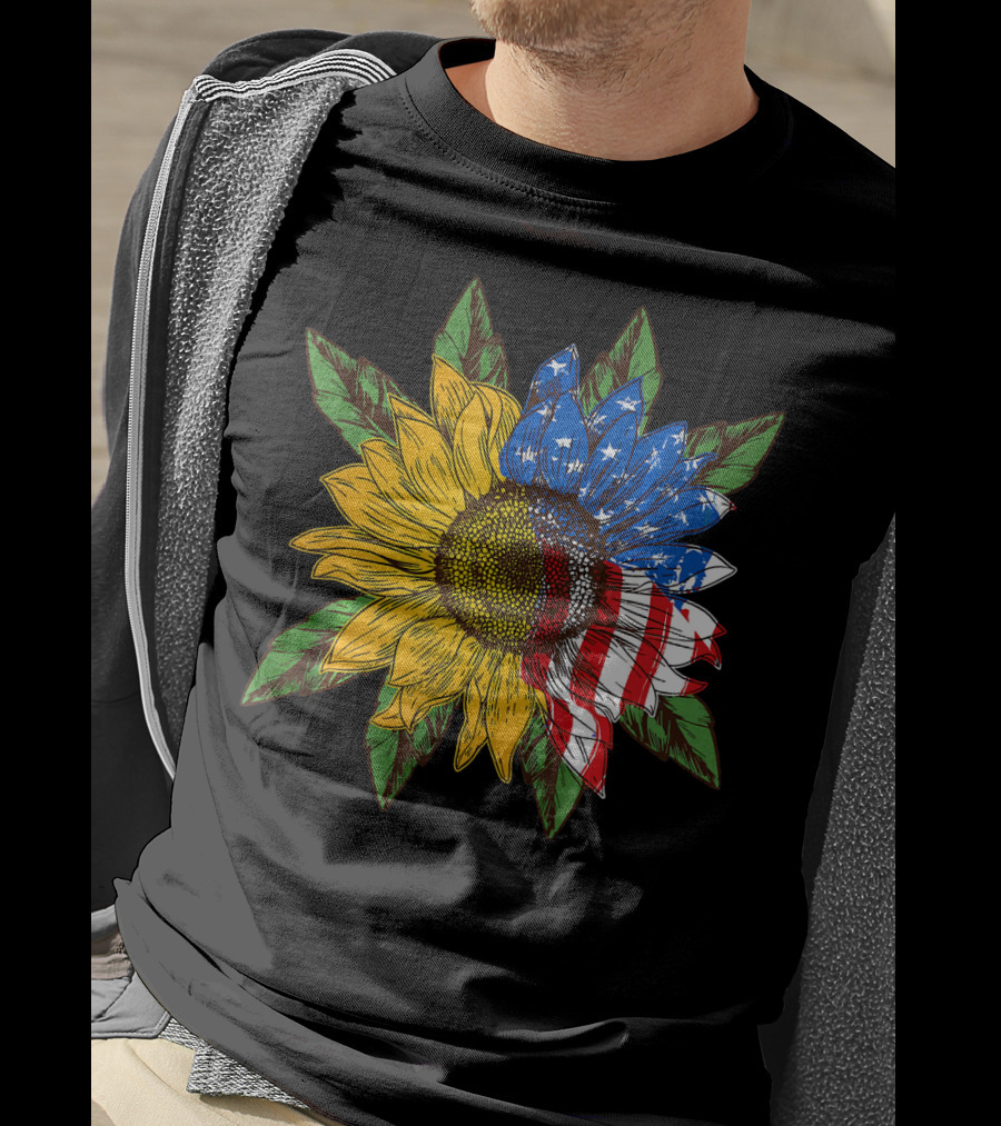 Hippie Peace American Flag Sunflower T-Shirt