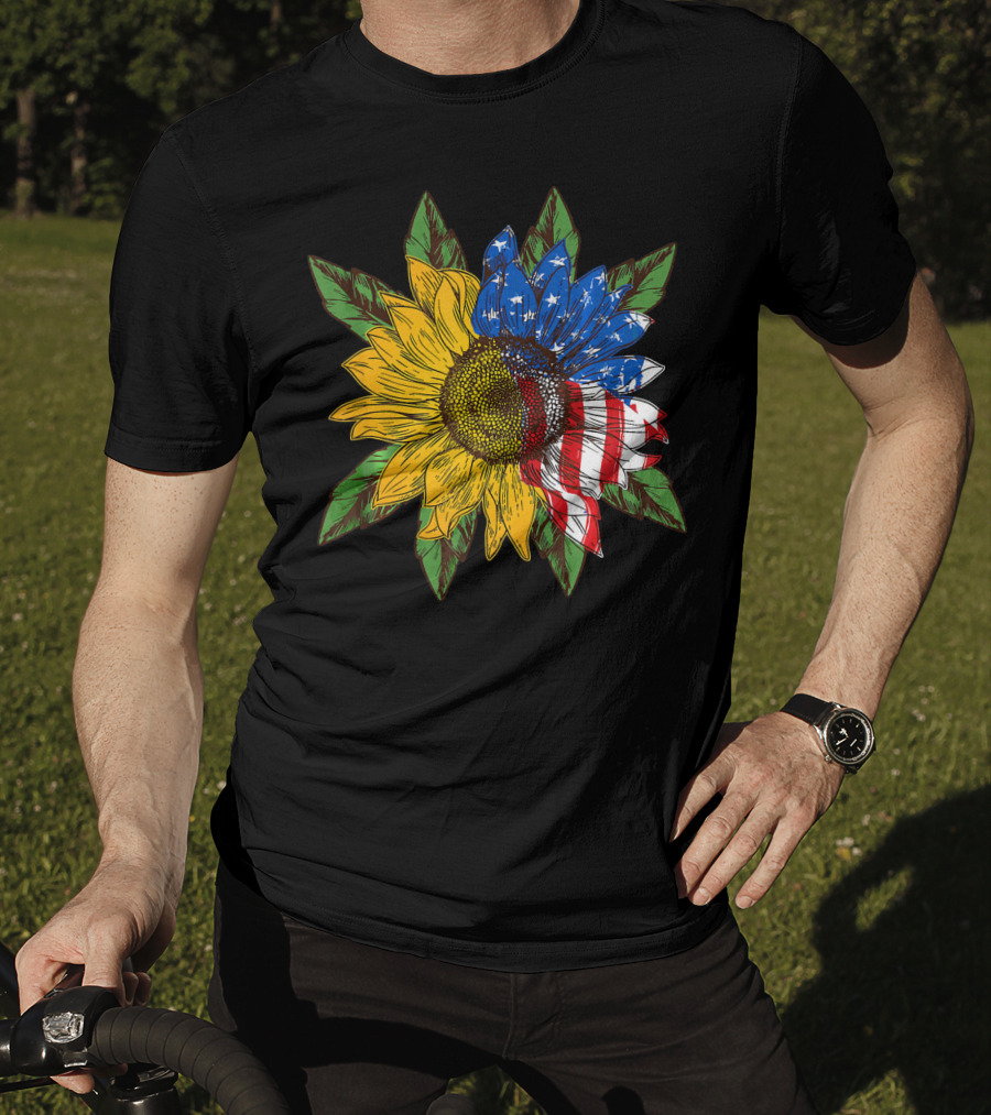 Hippie Peace American Flag Sunflower T-Shirt