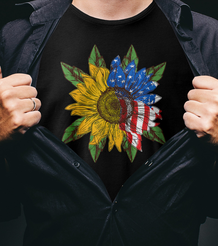 Hippie Peace American Flag Sunflower T-Shirt