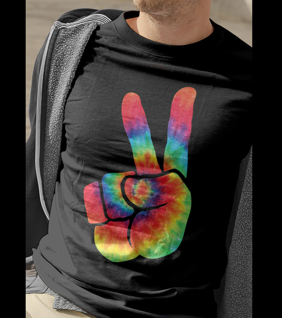 Hippie Peace Tie Dye Colortone V Sign T-Shirt