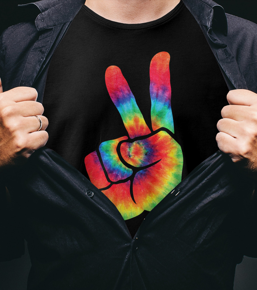 Hippie Peace Tie Dye Colortone V Sign T-Shirt