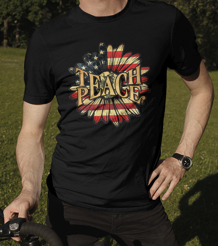 Teach Peace American Flag Flower Blossoms T-Shirt