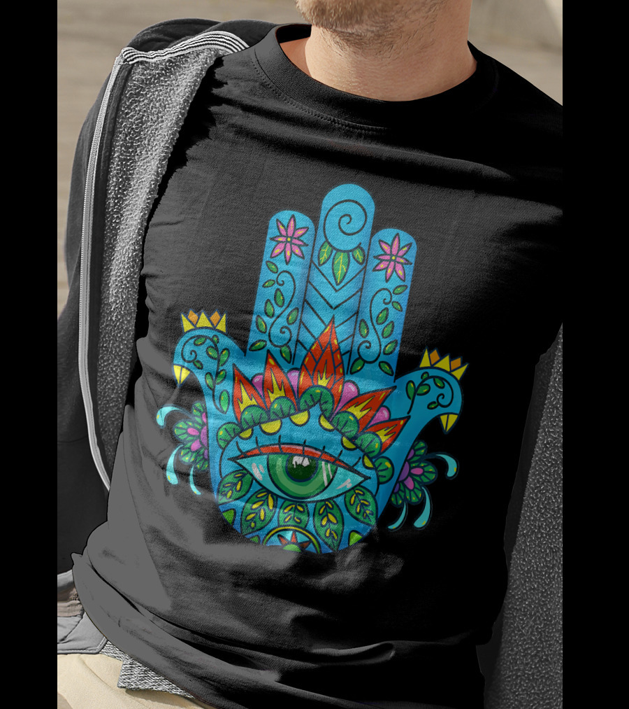 Hamsa Hand Spiritual Protection With Colorful Eye And Floral T-Shirt
