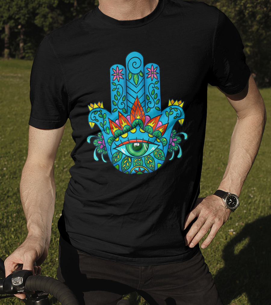 Hamsa Hand Spiritual Protection With Colorful Eye And Floral T-Shirt