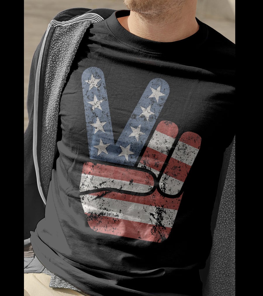 Vintage USA American Flag Peace Sign T-Shirt