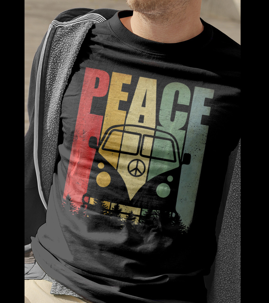PEACE Retro Van Red Yellow Blue Forest T-Shirt