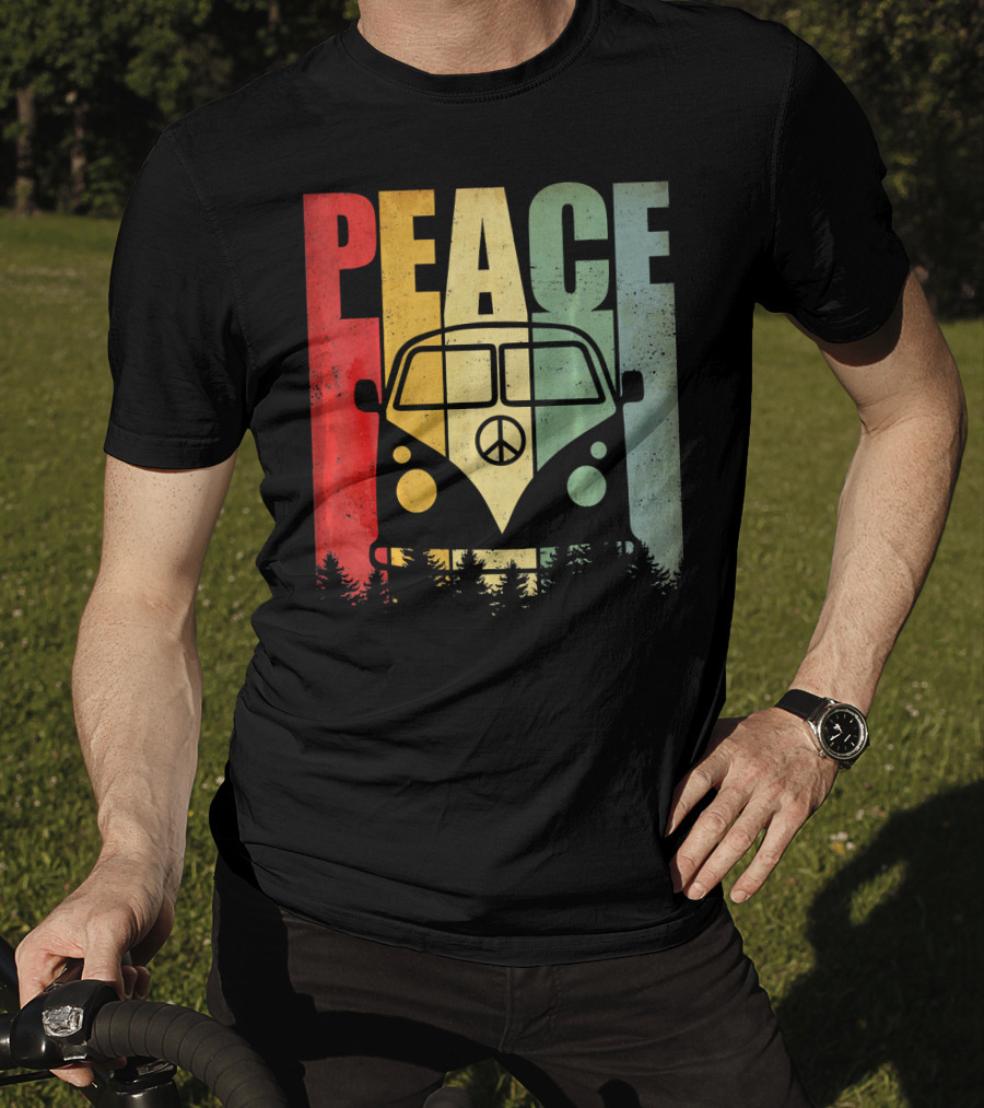 PEACE Retro Van Red Yellow Blue Forest T-Shirt