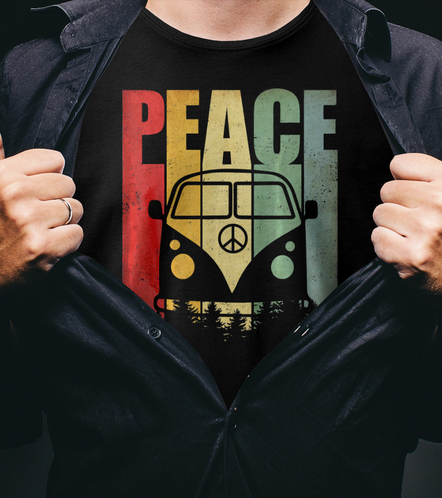 PEACE Retro Van Red Yellow Blue Forest T-Shirt