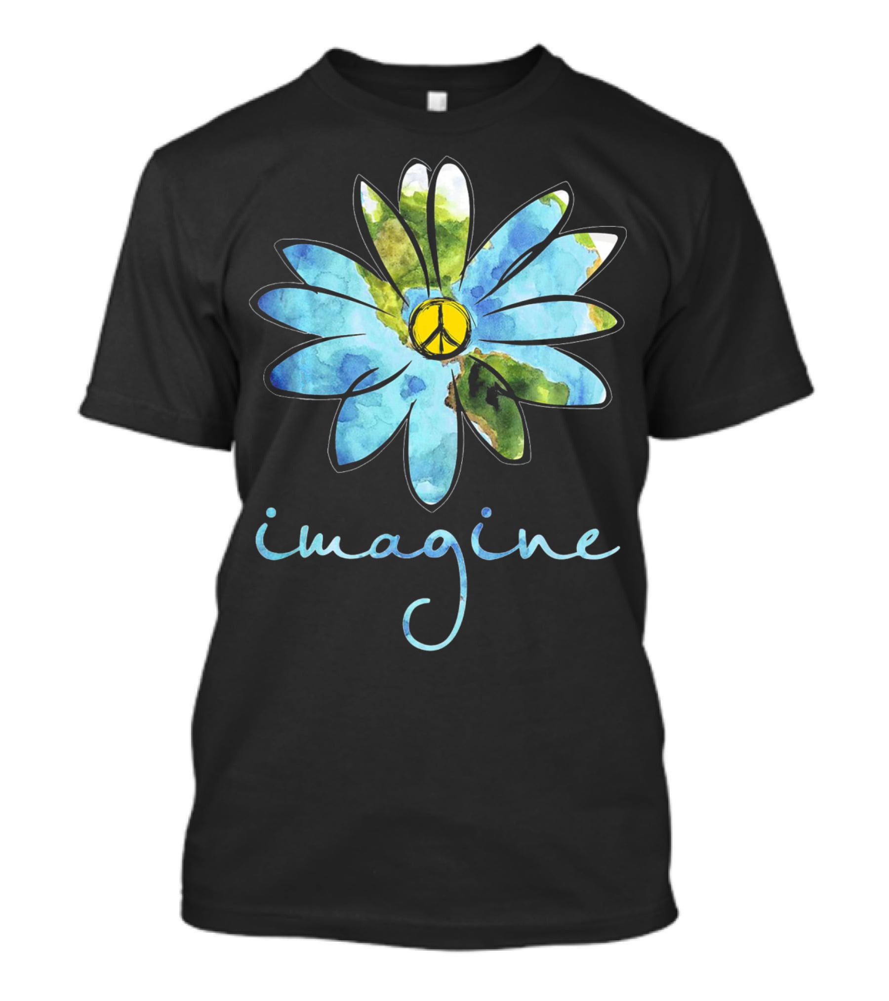 Imagine Peace Sign Flower World Map T-Shirt