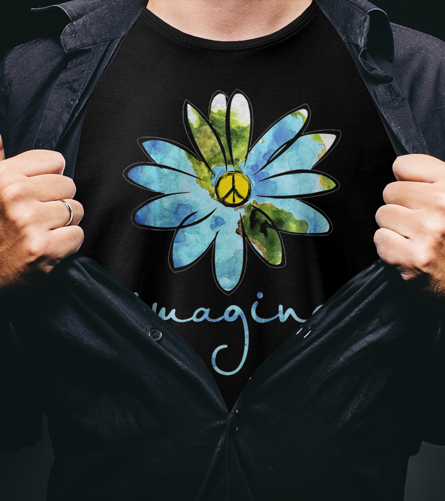 Imagine Peace Sign Flower World Map T-Shirt