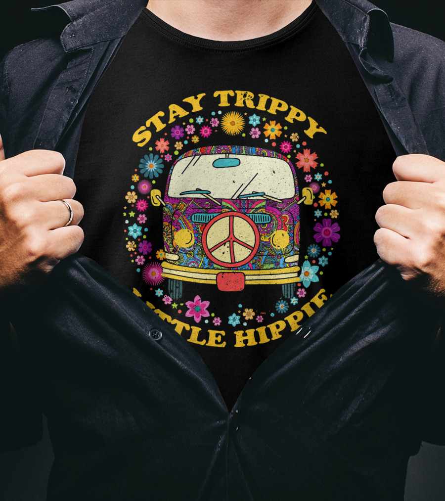 Stay Trippy Little Hippie Vintage Van Peace Floral T-Shirt