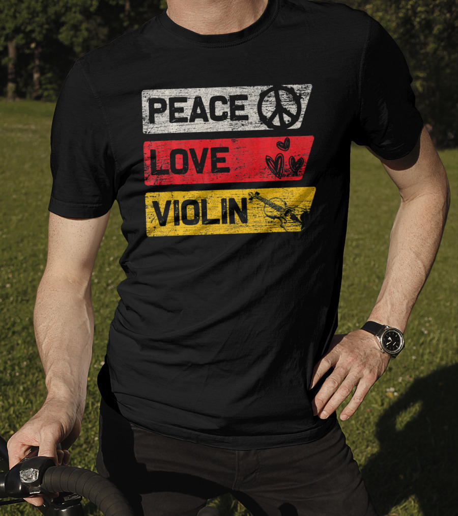 Peace Sign Love Hearts Violin T-Shirt