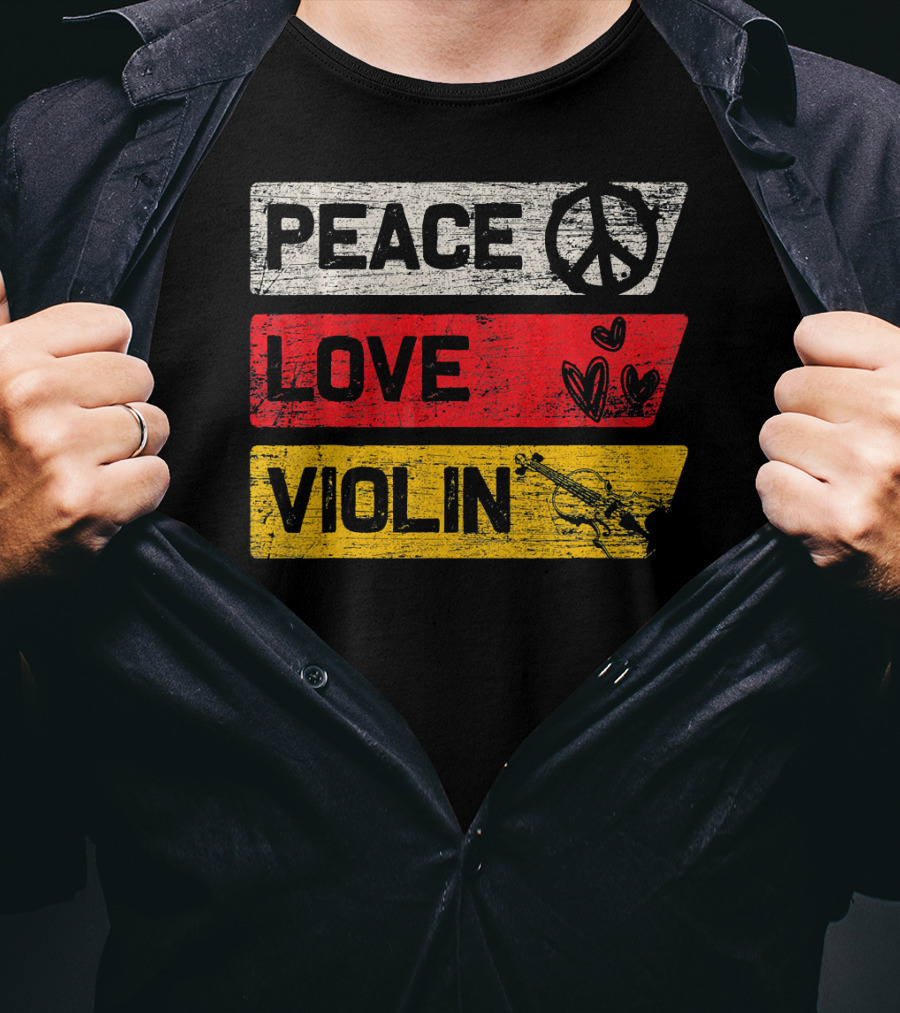 Peace Sign Love Hearts Violin T-Shirt