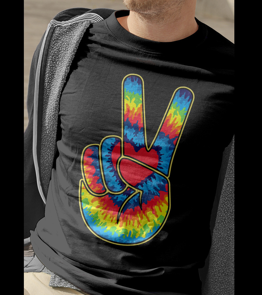 Colorful Tie Dye Peace Sign Hand T-Shirt