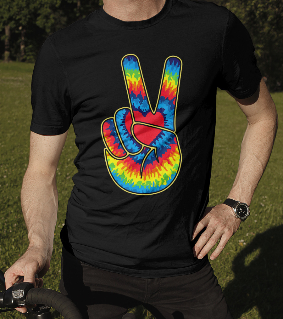Colorful Tie Dye Peace Sign Hand T-Shirt