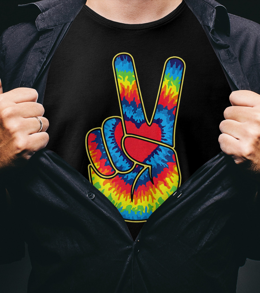 Colorful Tie Dye Peace Sign Hand T-Shirt