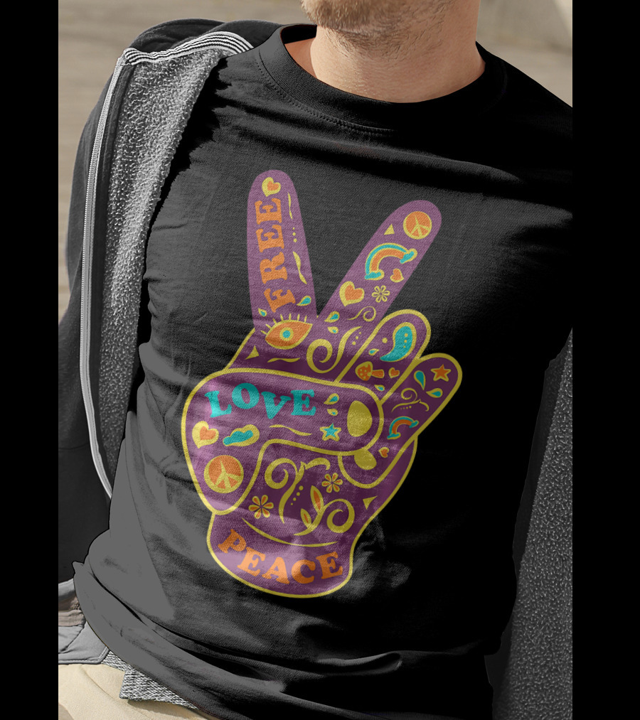 Free Love Peace Bohemian Boho Chic Peace Sign Hand T-Shirt
