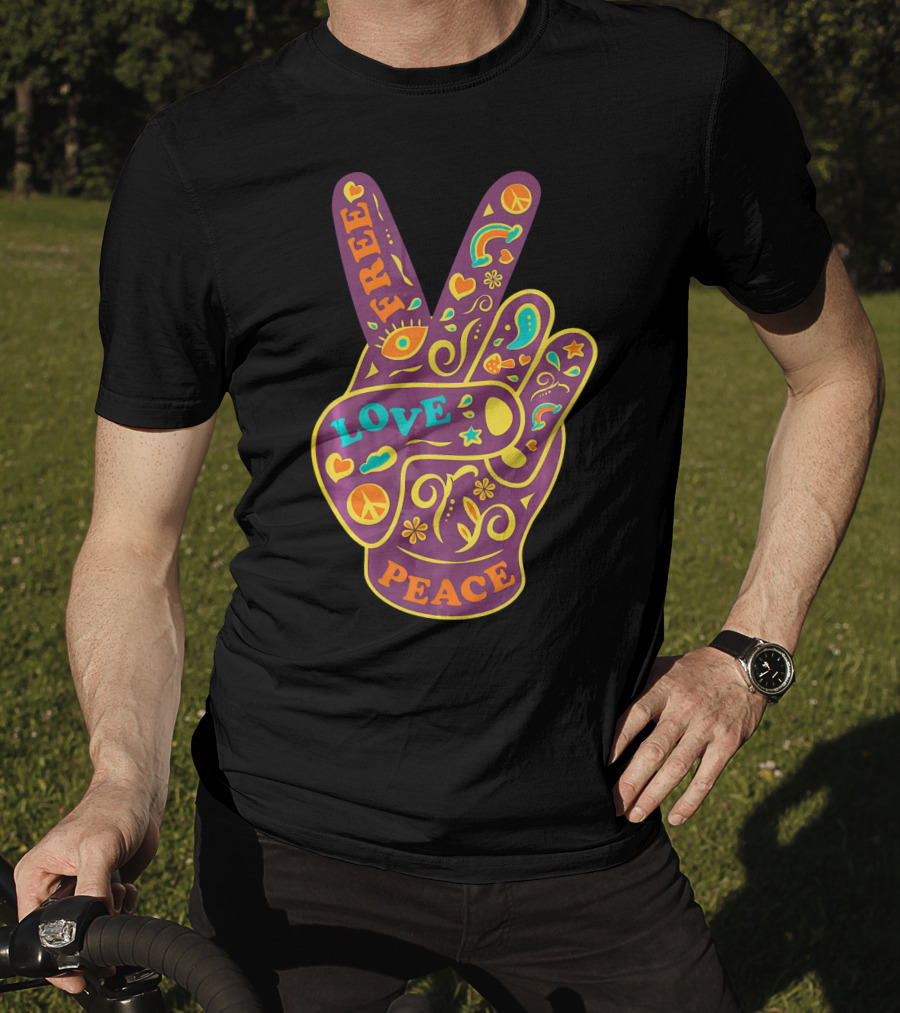 Free Love Peace Bohemian Boho Chic Peace Sign Hand T-Shirt