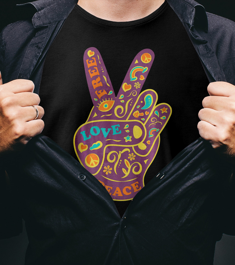 Free Love Peace Bohemian Boho Chic Peace Sign Hand T-Shirt