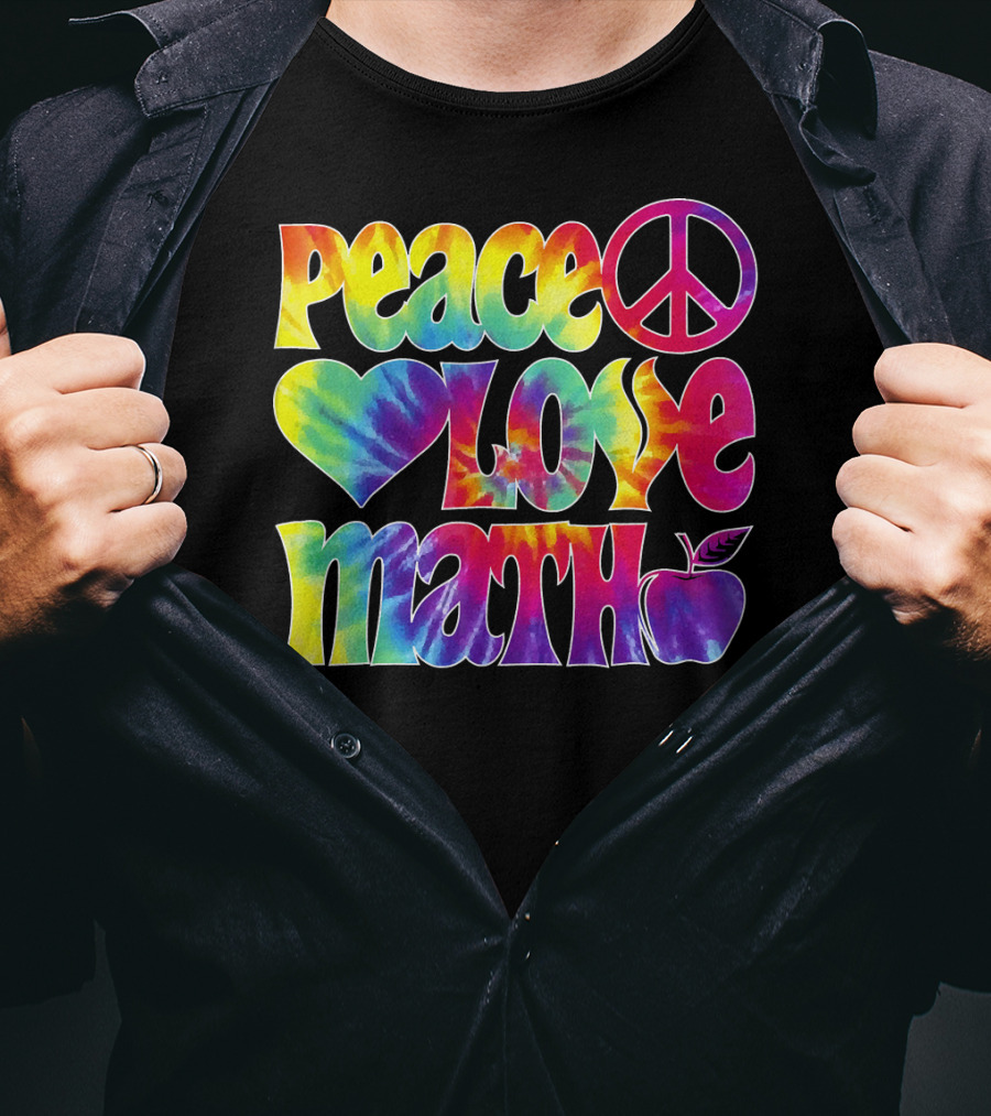 Peace Love Math Teacher Tie-Dye Symbols T-Shirt