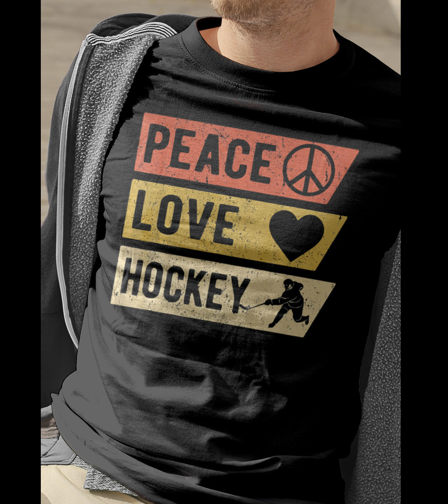 Peace Love Hockey Vintage Sports Lover T-Shirt