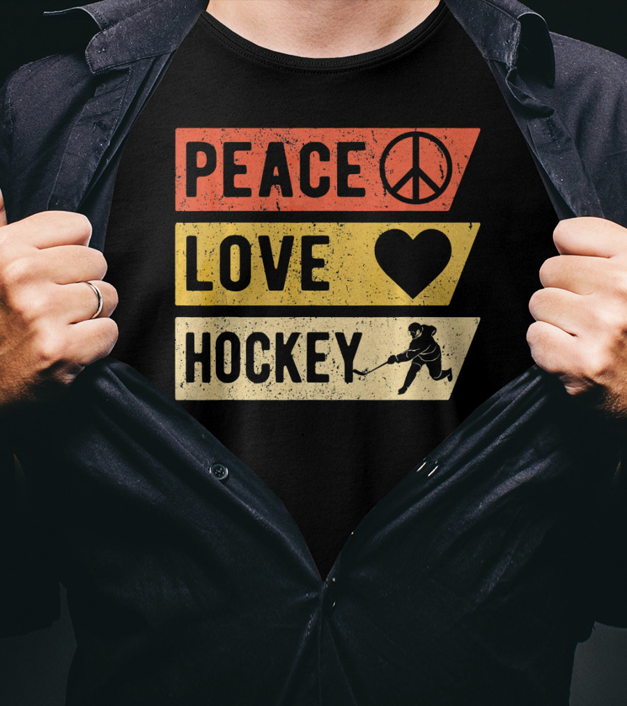 Peace Love Hockey Vintage Sports Lover T-Shirt