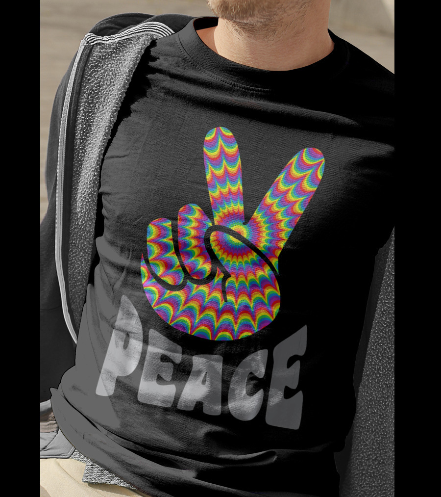 Peace Sign V Hand Groovy Tie Dye T-Shirt