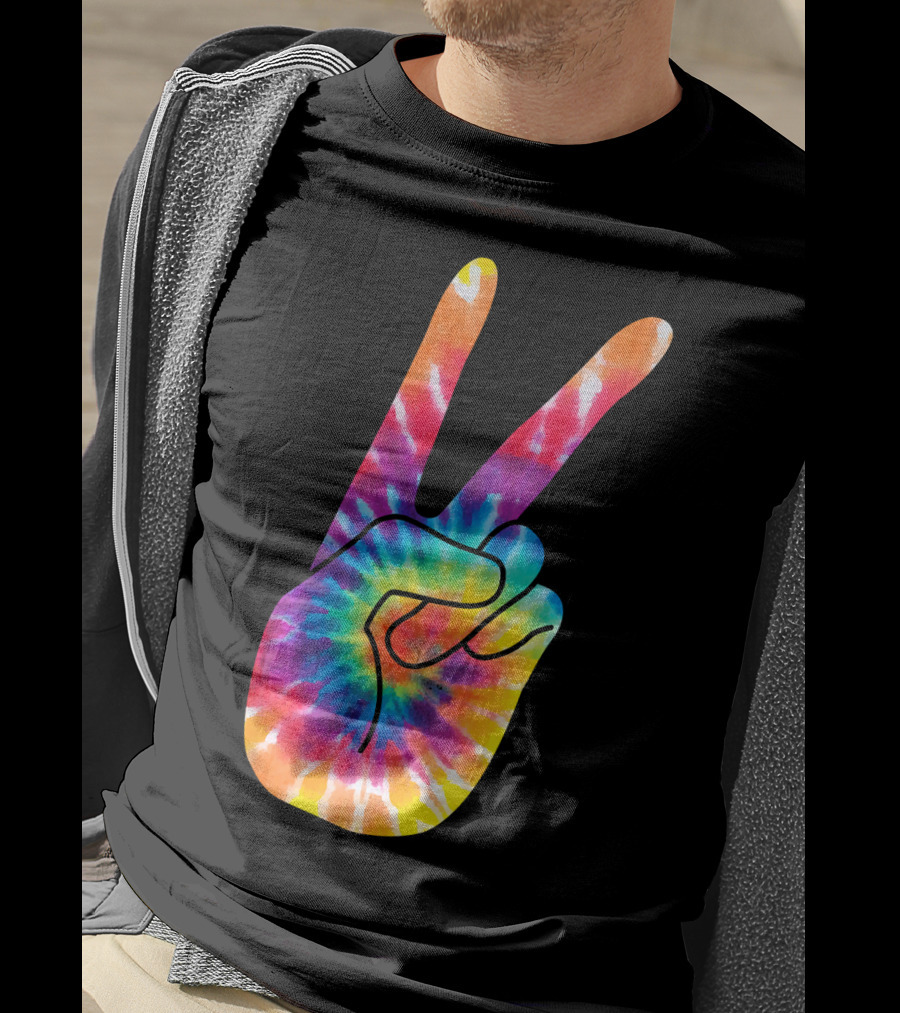 World Peace Tie-Dye V Hand Sign 60s 70s Retro T-Shirt