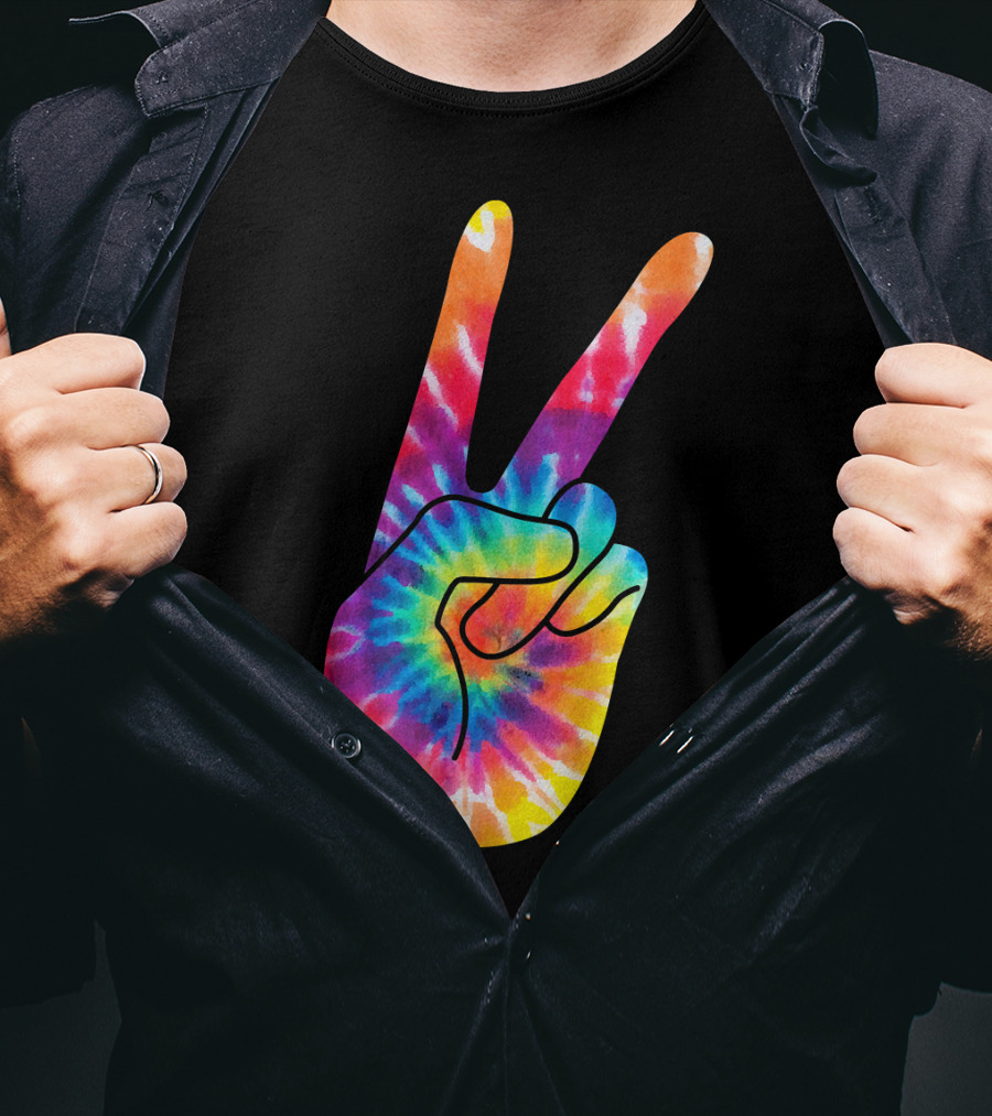 World Peace Tie-Dye V Hand Sign 60s 70s Retro T-Shirt
