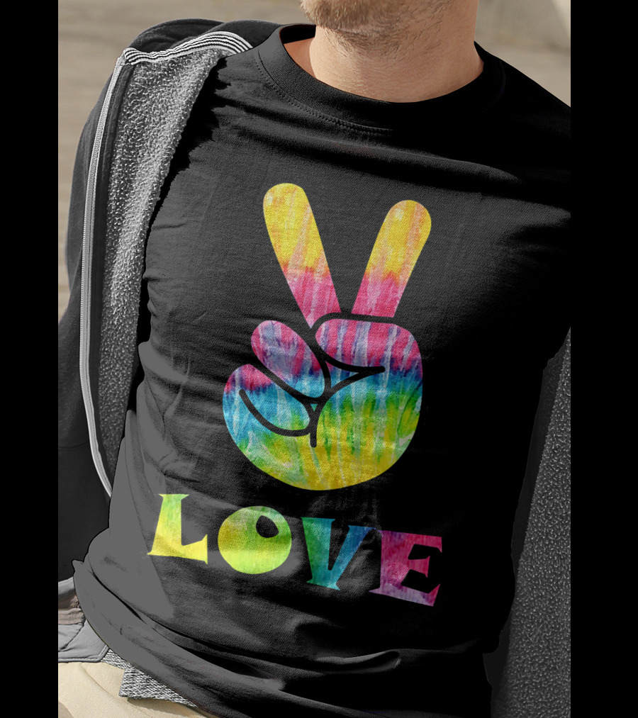 Love Tye Dye Peace Sign Rainbow Hand T-Shirt